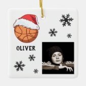 Basketbal bal Santa Hoed Snowflake Naam Foto Keramisch Ornament (Voorkant)
