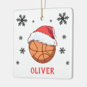Basketbal Bal Santa Hoed Snowflake Naam Keramisch Ornament (Links)