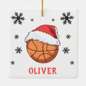 Basketbal Bal Santa Hoed Snowflake Naam Keramisch Ornament (Achterkant)