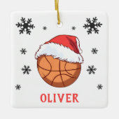 Basketbal Bal Santa Hoed Snowflake Naam Keramisch Ornament (Voorkant)
