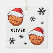 Basketbal Bal Santa Hoed Snowflake Naam Keramisch Ornament (Achterkant)