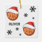 Basketbal Bal Santa Hoed Snowflake Naam Keramisch Ornament (Voorkant)