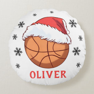 Basketbal Bal Santa Hoed Snowflake Naam Rond Kussen