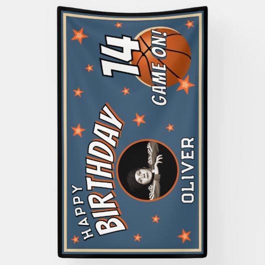 Basketbal Bal Sporten Verjaardagsfoto Achtergrond Spandoek (Verticaal)