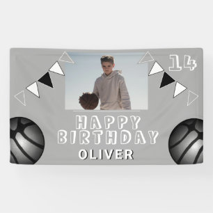 Basketbal Bal Vlaggenlijnen Foto Verjaardag Spandoek