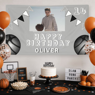 Basketbal Bal Vlaggenlijnen Foto Verjaardag Spandoek