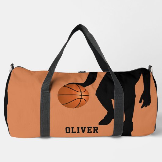 Basketbal Bal Zwart Speler Silhouet Kinder Naam Plunjezak (Voorkant)