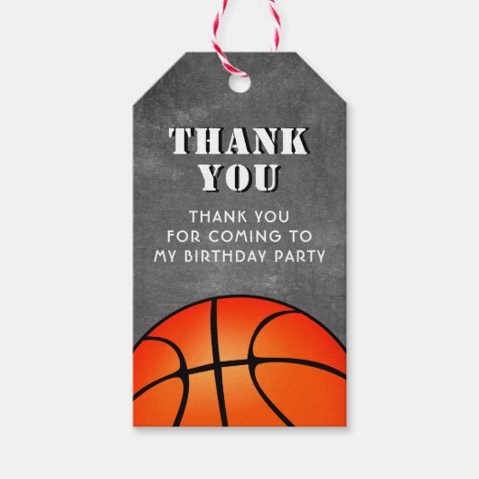 Basketbal Ball Chalkboard Verjaardag Dank Cadeaulabel (Voorkant)