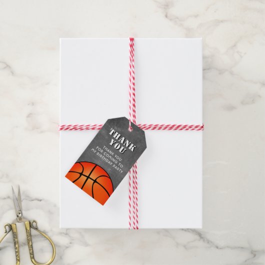 Basketbal Ball Chalkboard Verjaardag Dank Cadeaulabel (Met Touw)
