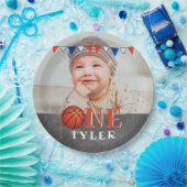 Basketbal Ball ONE Chalkboard Foto 1e Verjaardag Papieren Bordje (Feest)