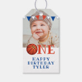 Basketbal Ball ONE Foto 1e Verjaardag Cadeaulabel (Voorkant)