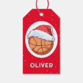 Basketbal Ball Red Santa Hat Kerst Kind Naam Cadeaulabel (Achterkant)