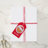 Basketbal Ball Red Santa Hat Kerst Kind Naam Cadeaulabel (Met Touw)