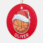Basketbal Ball Red Santa Hat Kerst Kind Naam Keramisch Ornament (Links)