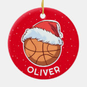 Basketbal Ball Red Santa Hat Kerst Kind Naam Keramisch Ornament (Achterkant)