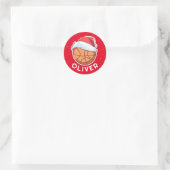 Basketbal Ball Red Santa Hat Kerst Kind Naam Ronde Sticker (Tas)