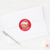 Basketbal Ball Red Santa Hat Kerst Kind Naam Ronde Sticker (Envelop)