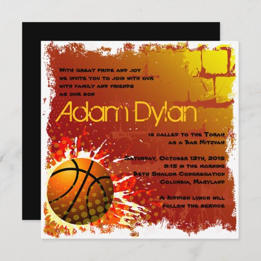 Basketbal Bar Mitswa Uitnodiging (Voorkant / Achterkant)