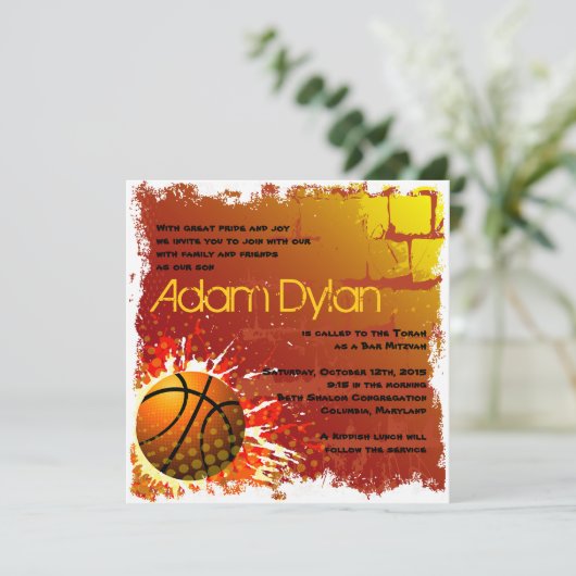 Basketbal Bar Mitswa Uitnodiging (Staand voorkant)