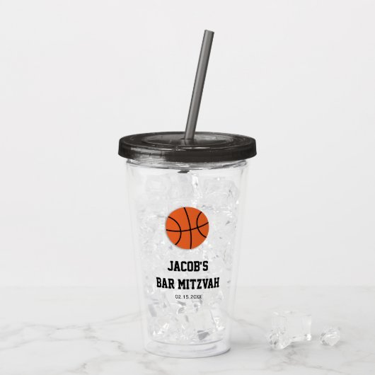 Basketbal Bar Mitzvah gepersonaliseerd Acryl Drinkbeker (Achterkant ijs)