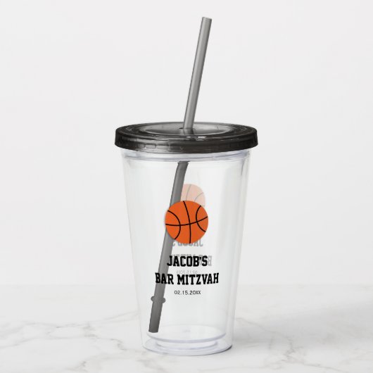 Basketbal Bar Mitzvah gepersonaliseerd Acryl Drinkbeker (Achterkant)