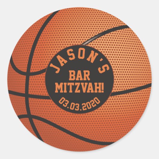 Basketbal Bar Mitzvah Sticker Sinaasappel Zwart (Voorkant)