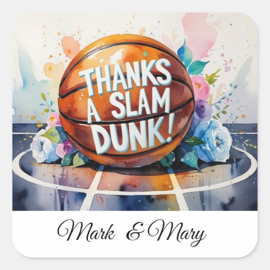 Basketbal bedankt met als thema Slam Dunk Vierkante Sticker (Voorkant)