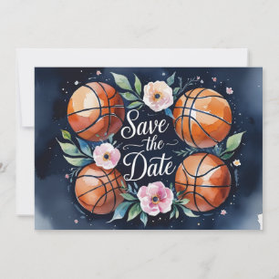 Basketbal Bewaar de datum met basketbal op het vel Kaart