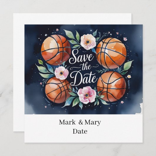 Basketbal Bewaar de datum met basketbal op het vel Save The Date (Voorkant / Achterkant)