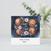 Basketbal Bewaar de datum met basketbal op het vel Save The Date (Staand voorkant)