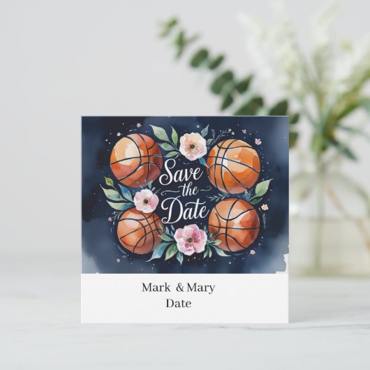 Basketbal Bewaar de datum met basketbal op het vel Save The Date (Staand voorkant)