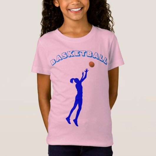 Basketbal Blau Font & Meisje T-Shirt (Voorkant)