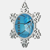 Basketbal | Blauw | Personaliseren Tin Sneeuwvlok Ornament (Rechts)