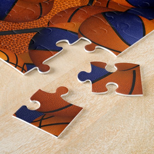 Basketbal Blauw sinaasappel Jongens Meisjes Team K Legpuzzel (Zijkant)
