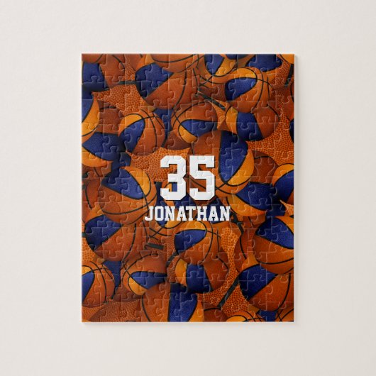 Basketbal Blauw sinaasappel Jongens Meisjes Team K Legpuzzel (Verticaal)