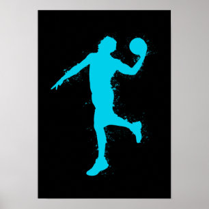 Basketbal Blauwe Speler - Abstracte Aquarel Poster