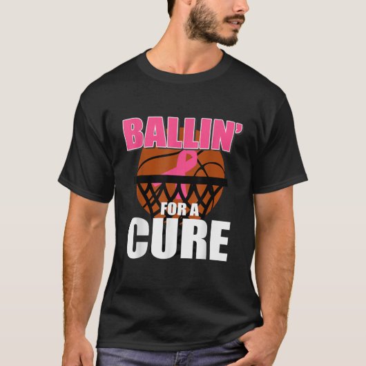 Basketbal Borstkanker Awareness Maand Roze Ribb T-shirt (Voorkant)
