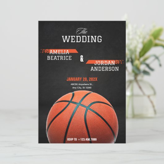 Basketbal bruiloft kaart (Staand voorkant)