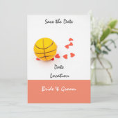 Basketbal bruiloft met liefde rode harten kaart (Staand voorkant)