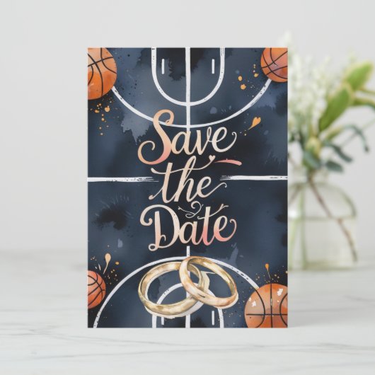 Basketbal bruiloft SAVE THE DATE Kaart (Staand voorkant)