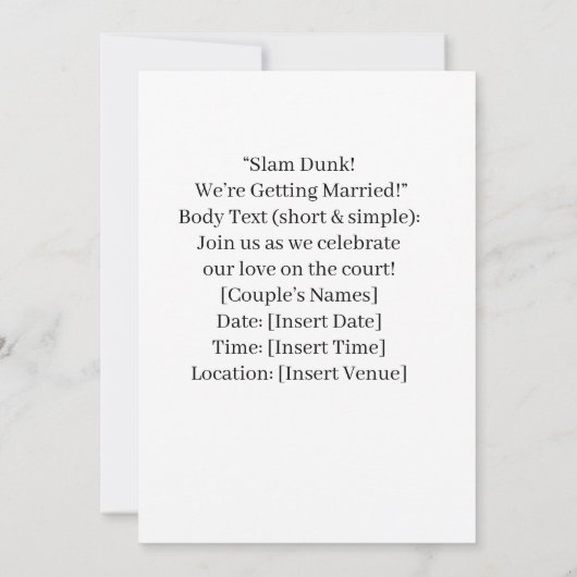 Basketbal bruiloft SAVE THE DATE Kaart (Achterkant)