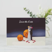Basketbal bruiloft Save the Date met bruid bruideg Kaart (Staand voorkant)