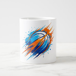 Basketbal cadeau voor vader sportfan blauwe oranje grote koffiekop