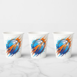 Basketbal cadeau voor vader sportfan blauwe oranje papieren bekers