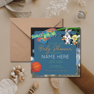Basketbal Cartoon Space Blauw Groen Baby shower Kaart