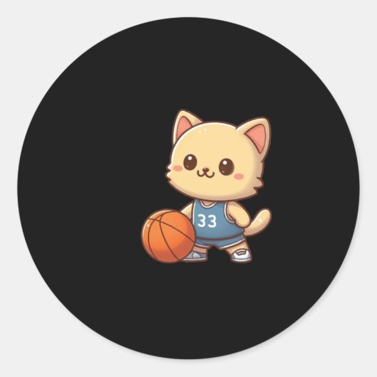 Basketbal Cat Ba Ronde Sticker (Voorkant)