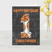 Basketbal Chalkboard 1e Verjaardag Kaart (Gele Bloem)