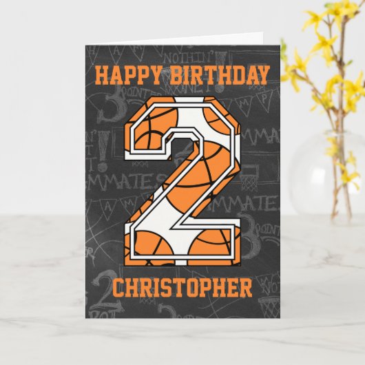 Basketbal Chalkboard 2e Verjaardag Kaart (Gele Bloem)