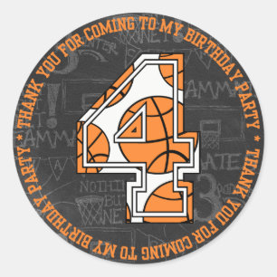 Basketbal Chalkboard 4e Verjaardag Dank u Ronde Sticker