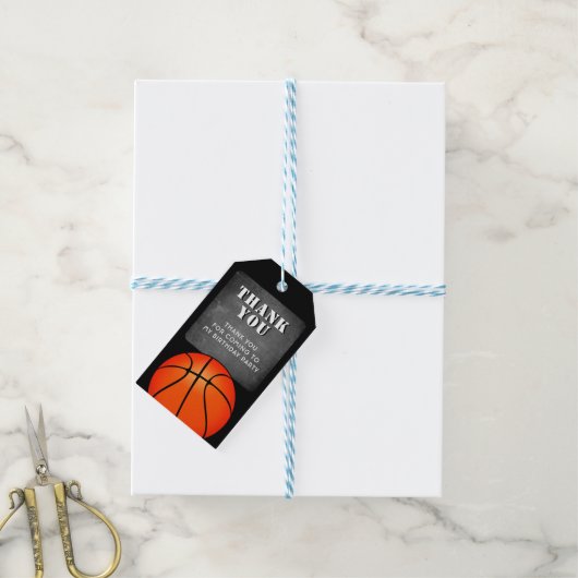 Basketbal Chalkboard Verjaardag Dank u Cadeaulabel (Met Touw)
